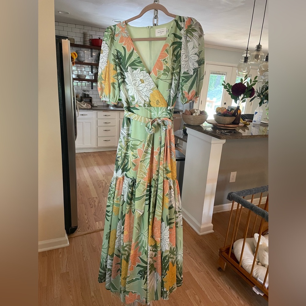 Bohme Womens dress green floral Maxi Size S